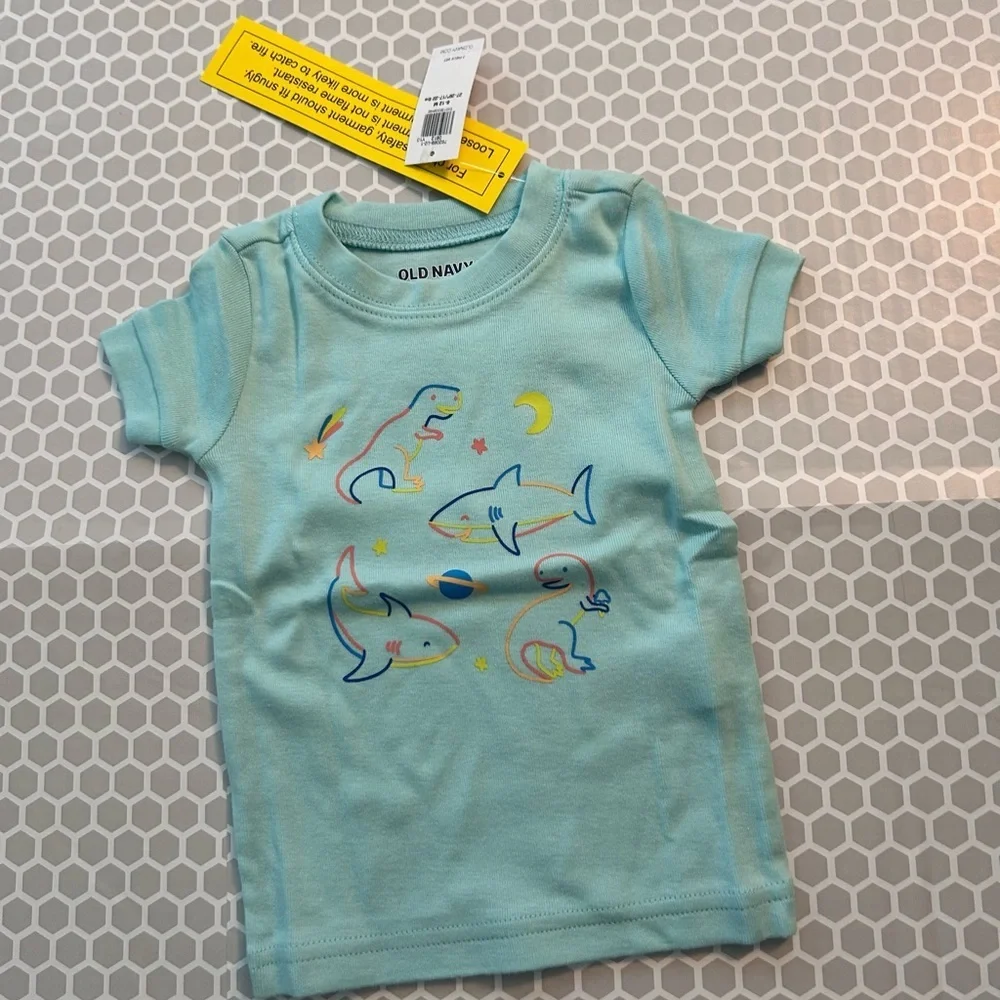 NWT Old Navy Light Blue Shark & Sea Creature Pajama Set Size 6-12M